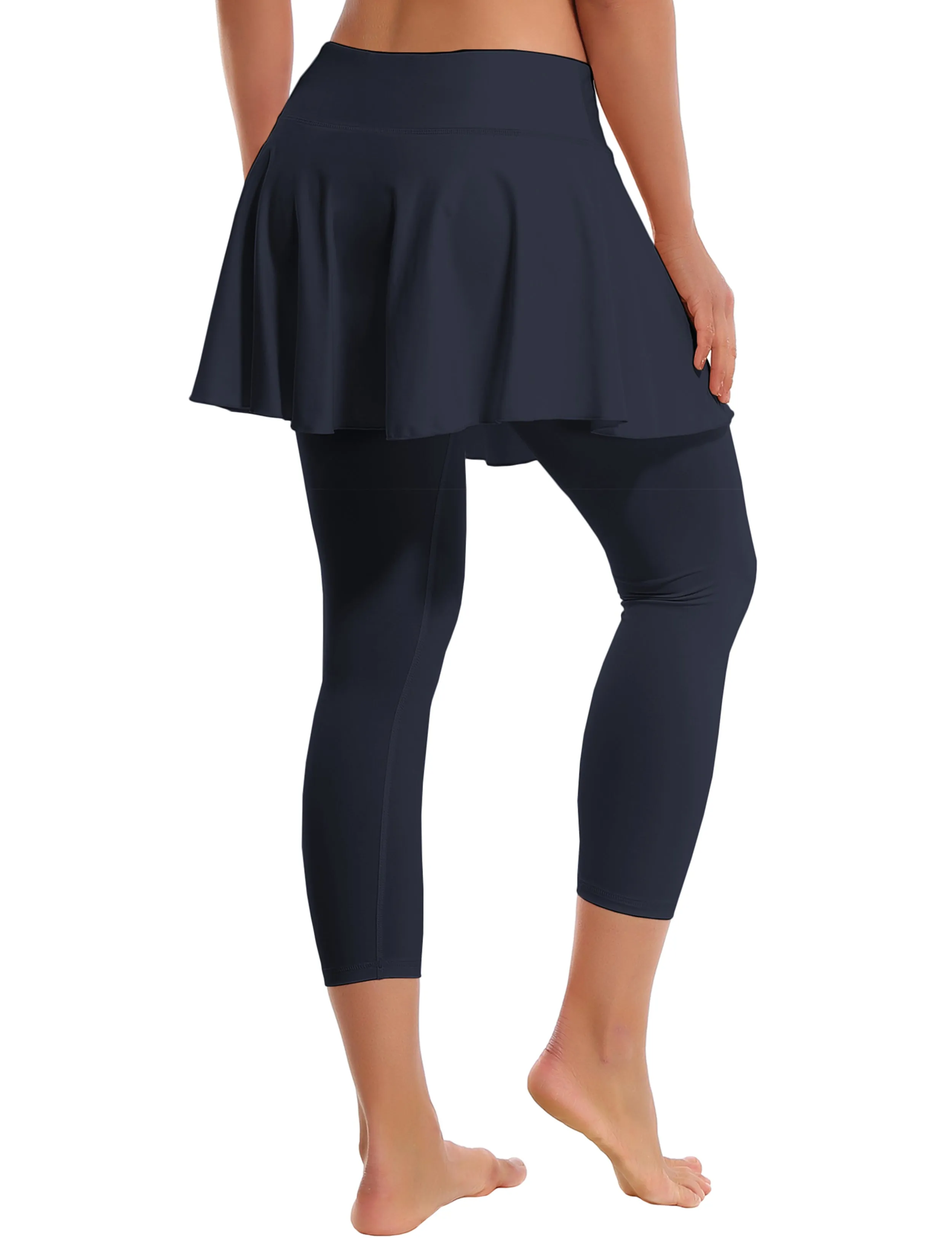19" Capris Tennis Golf Skirted Leggings with Pockets darknavy_Jogging
