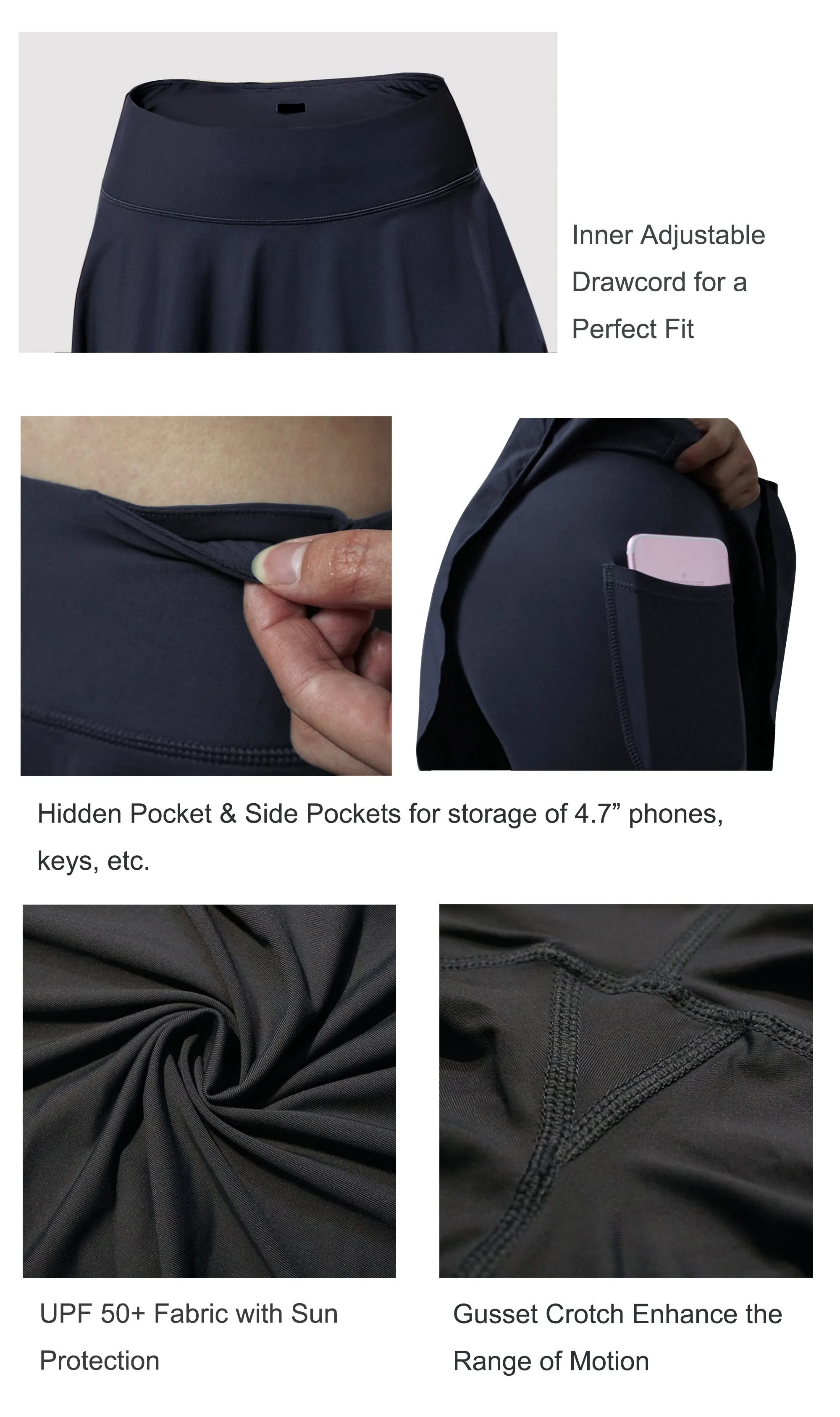 19" Capris Tennis Golf Skirted Leggings with Pockets darknavy_Jogging