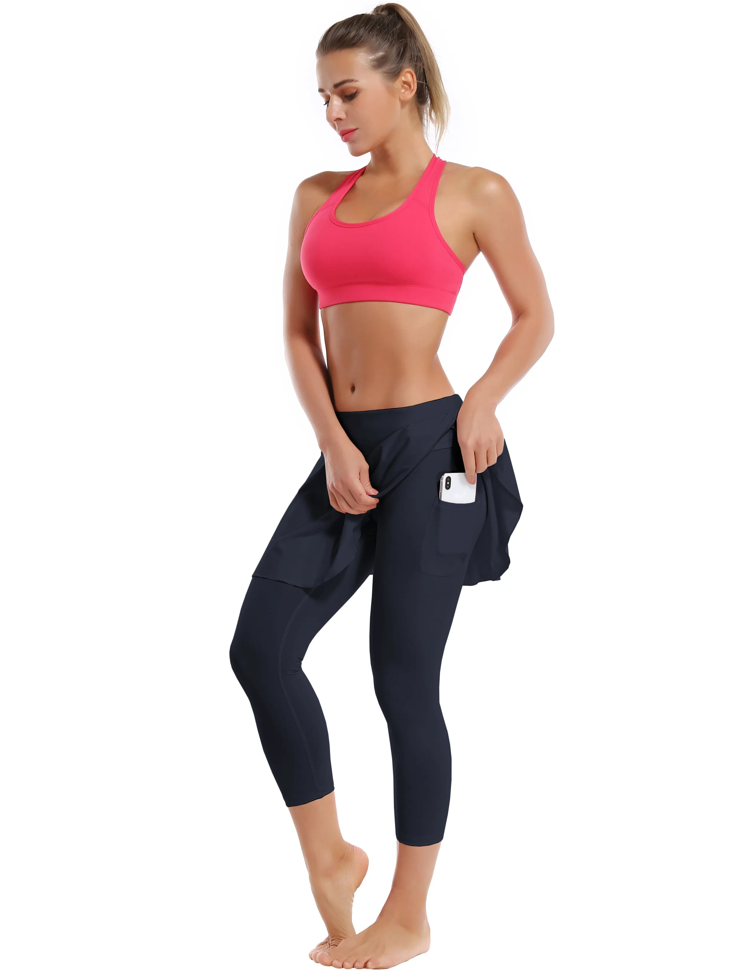 19" Capris Tennis Golf Skirted Leggings with Pockets darknavy_Jogging