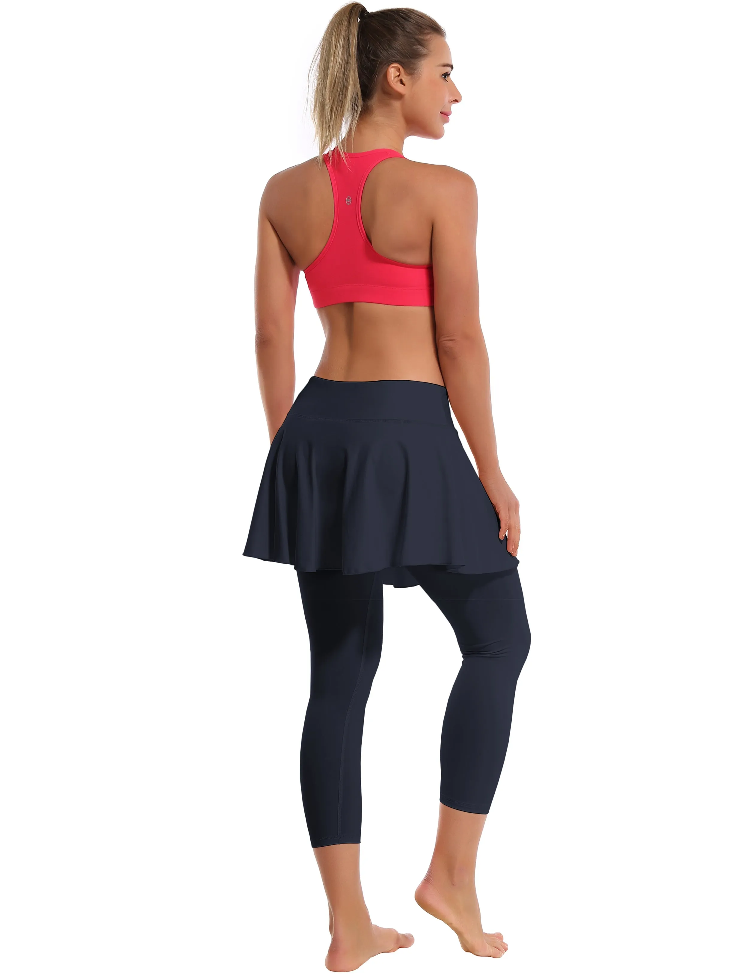 19" Capris Tennis Golf Skirted Leggings with Pockets darknavy_Jogging