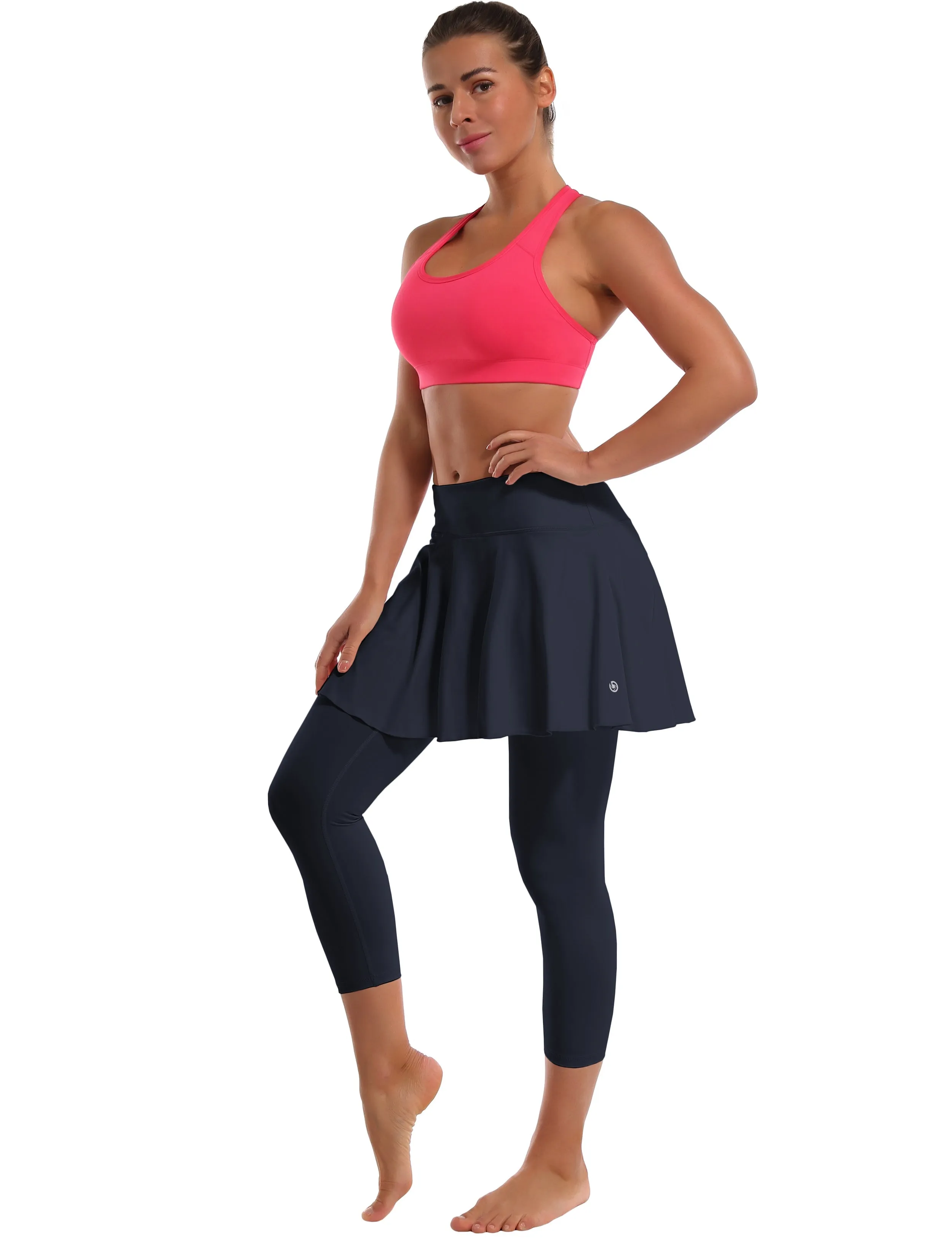 19" Capris Tennis Golf Skirted Leggings with Pockets darknavy_Jogging