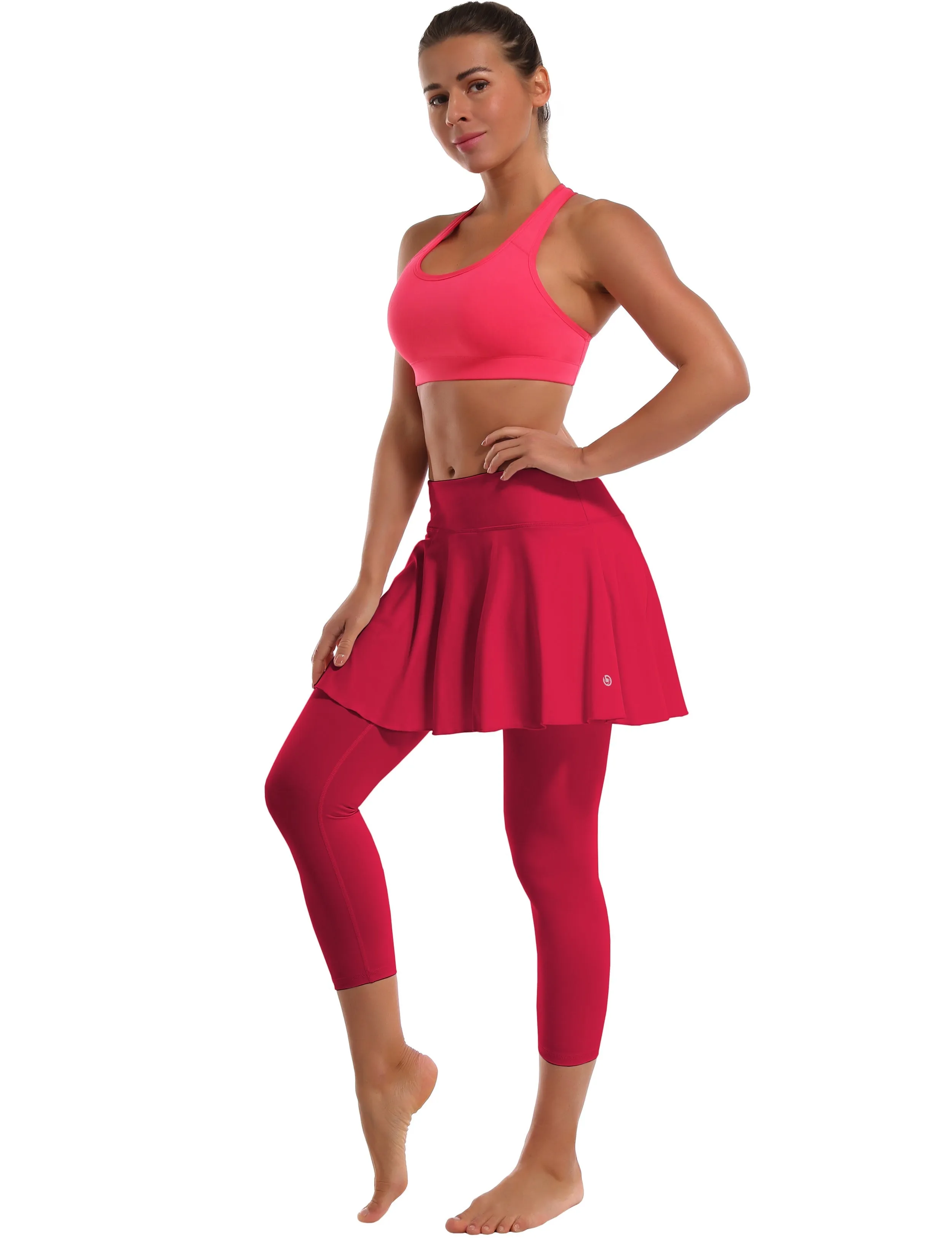 19" Capris Tennis Golf Skirted Leggings with Pockets rosecoral_Jogging