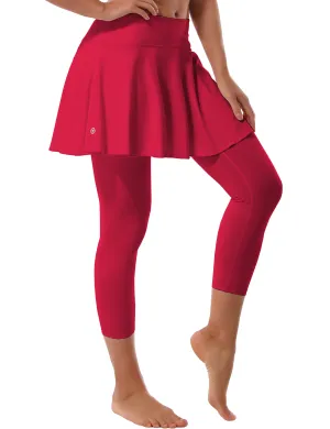 19" Capris Tennis Golf Skirted Leggings with Pockets rosecoral_Jogging