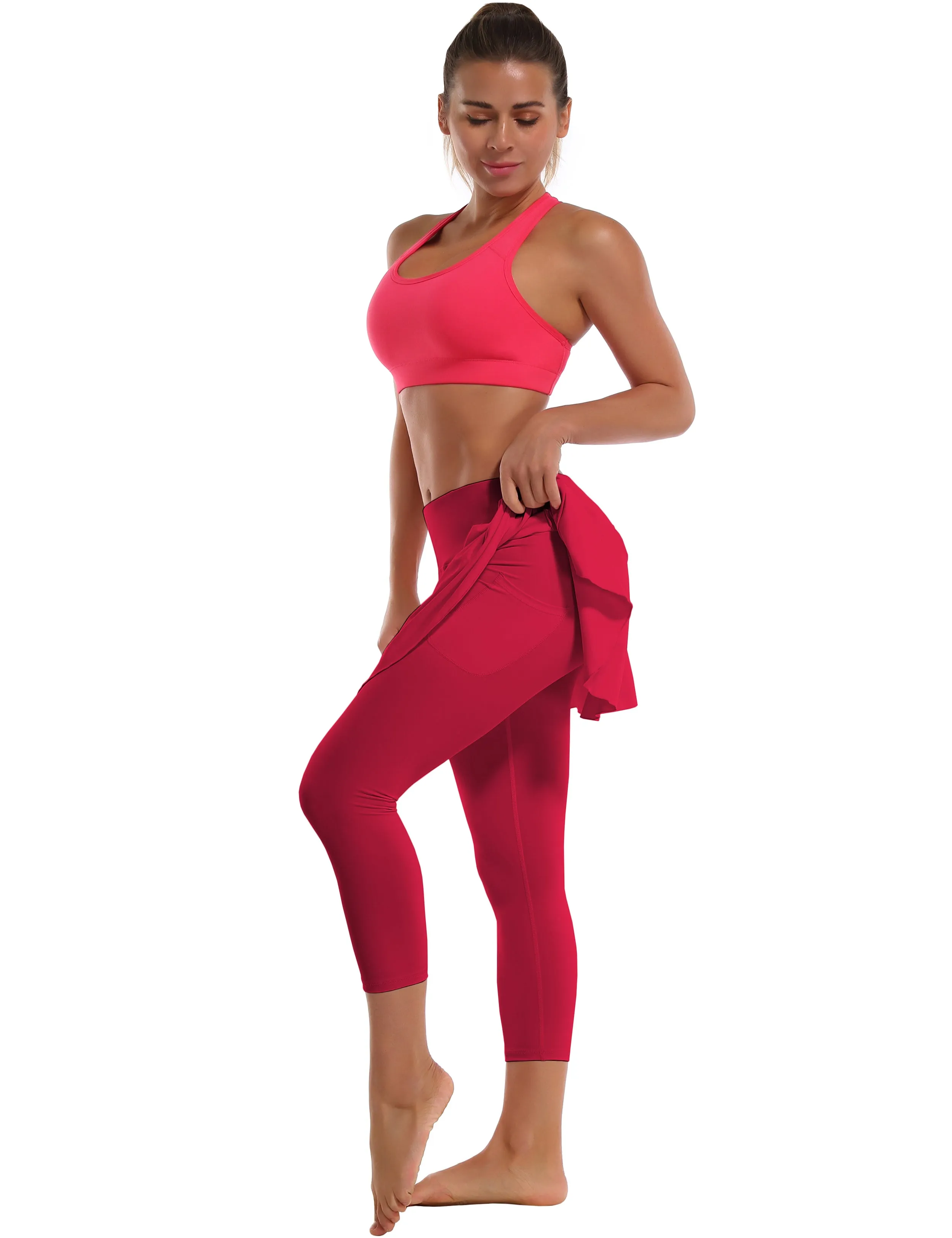 19" Capris Tennis Golf Skirted Leggings with Pockets rosecoral_Jogging