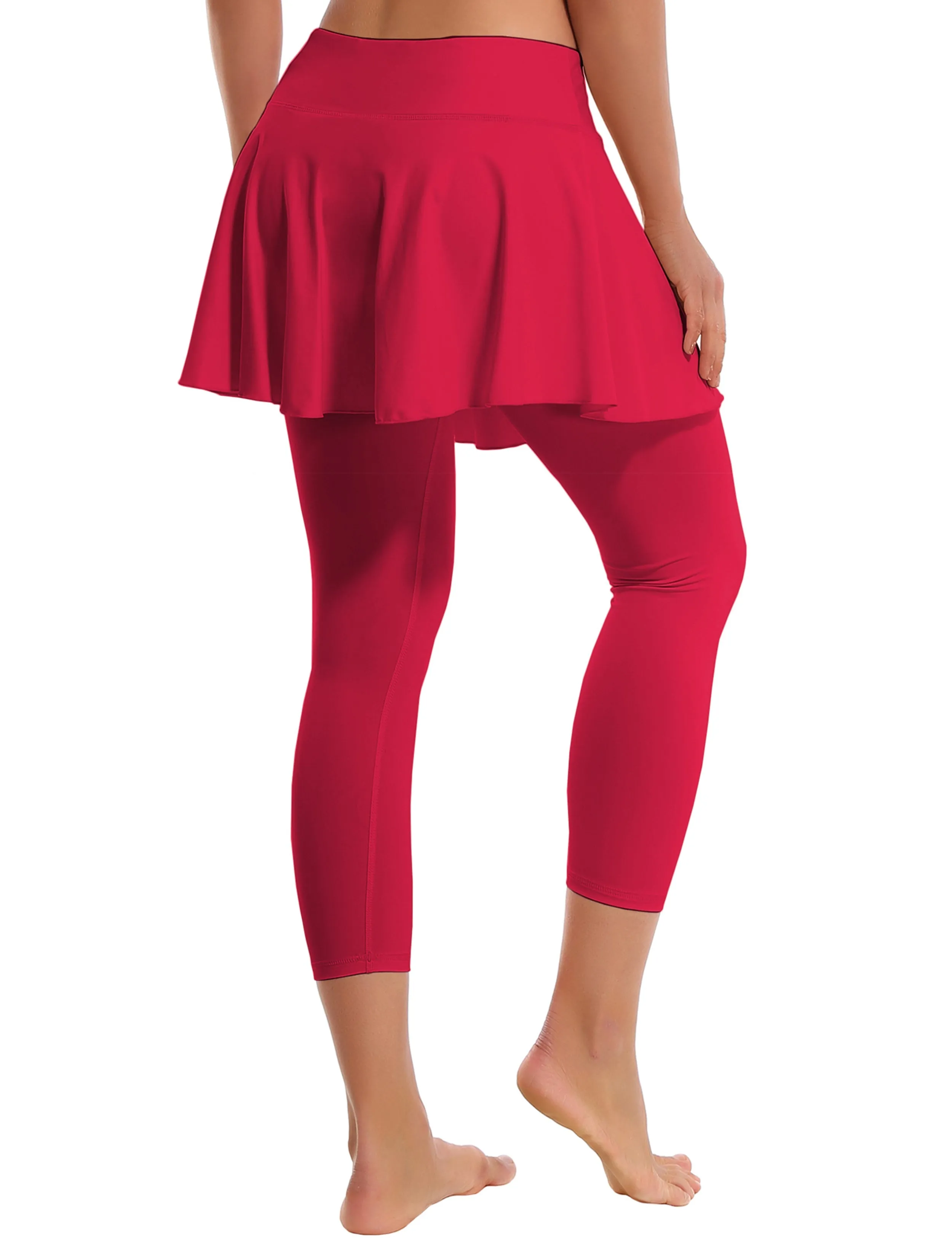 19" Capris Tennis Golf Skirted Leggings with Pockets rosecoral_Jogging