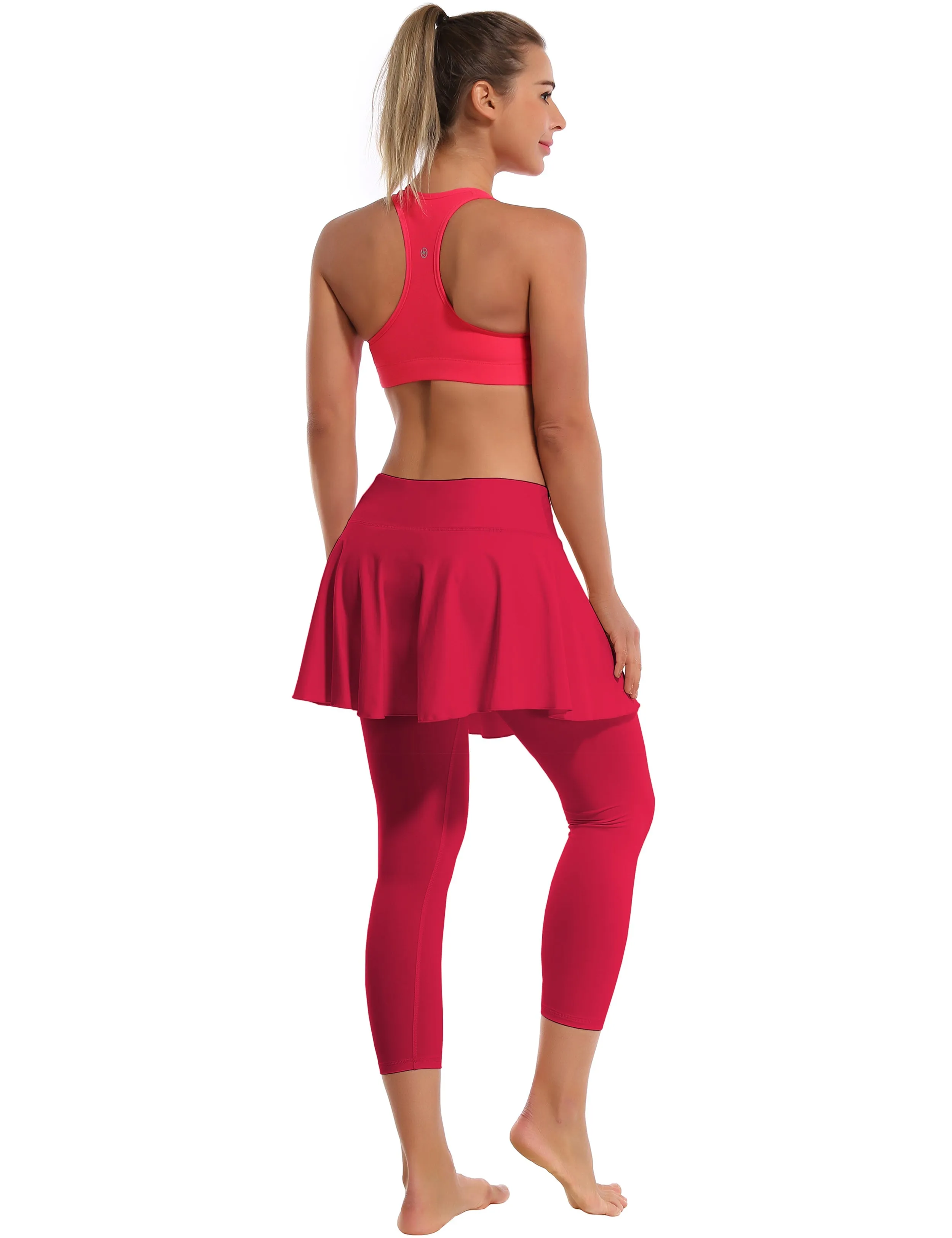 19" Capris Tennis Golf Skirted Leggings with Pockets rosecoral_Jogging