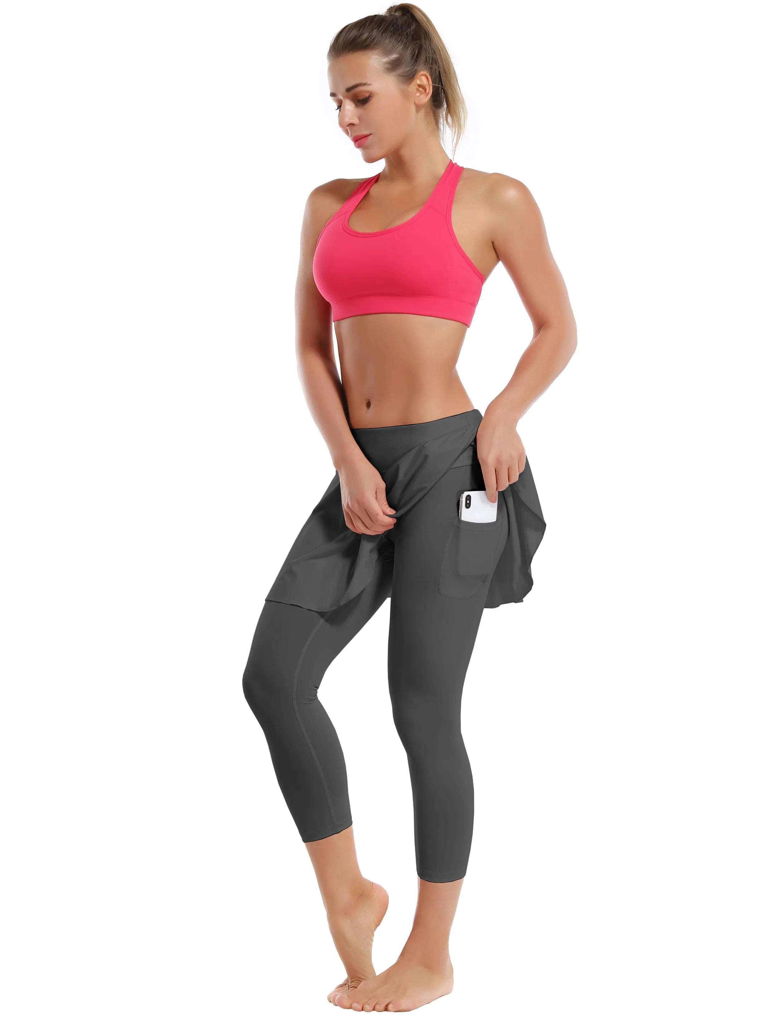19" Capris Tennis Golf Skirted Leggings with Pockets shadowcharcoal_Jogging