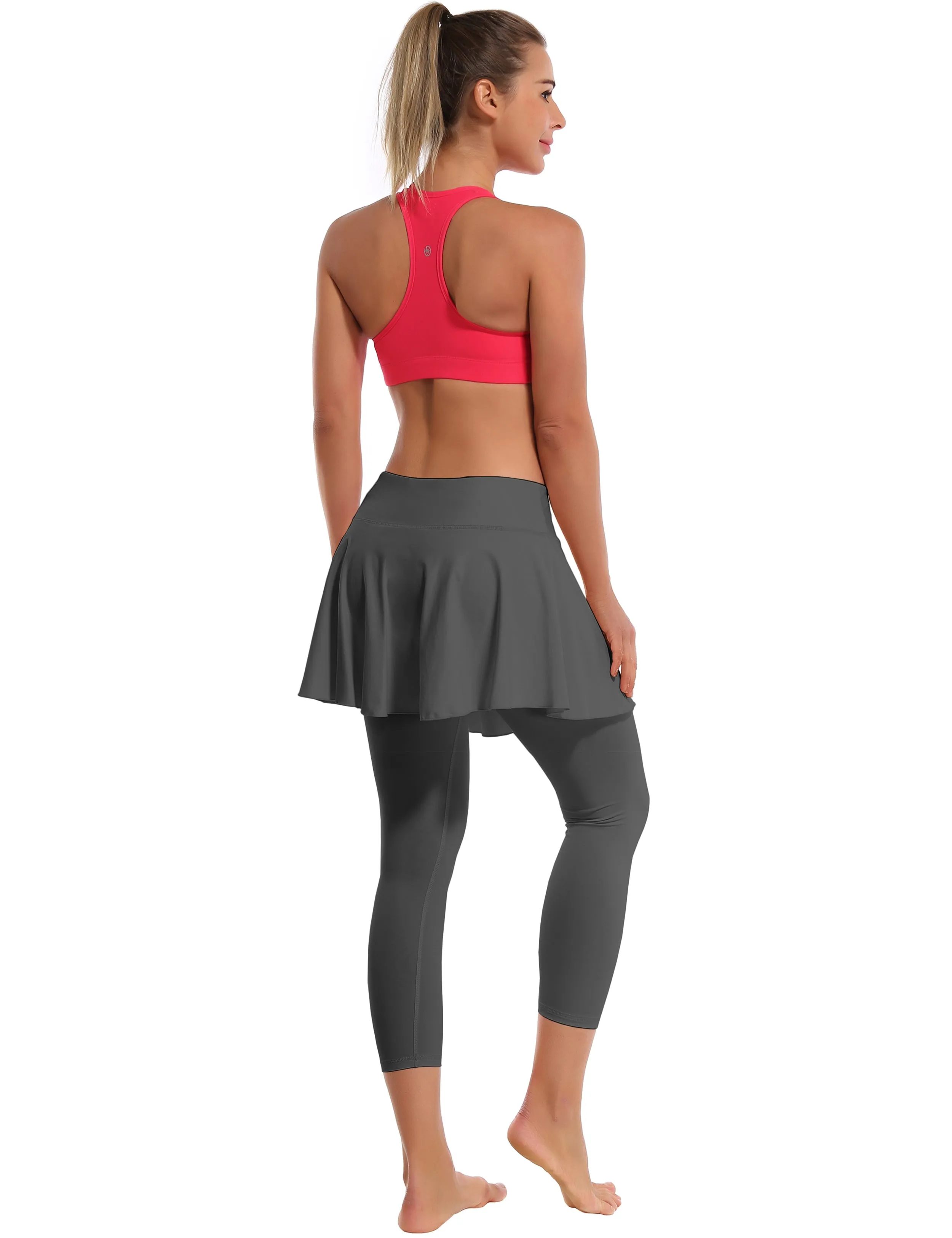 19" Capris Tennis Golf Skirted Leggings with Pockets shadowcharcoal_Jogging