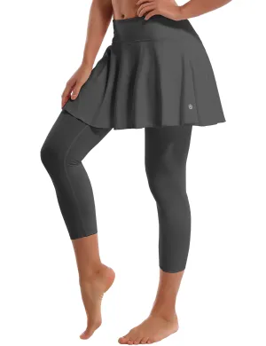 19" Capris Tennis Golf Skirted Leggings with Pockets shadowcharcoal_Jogging
