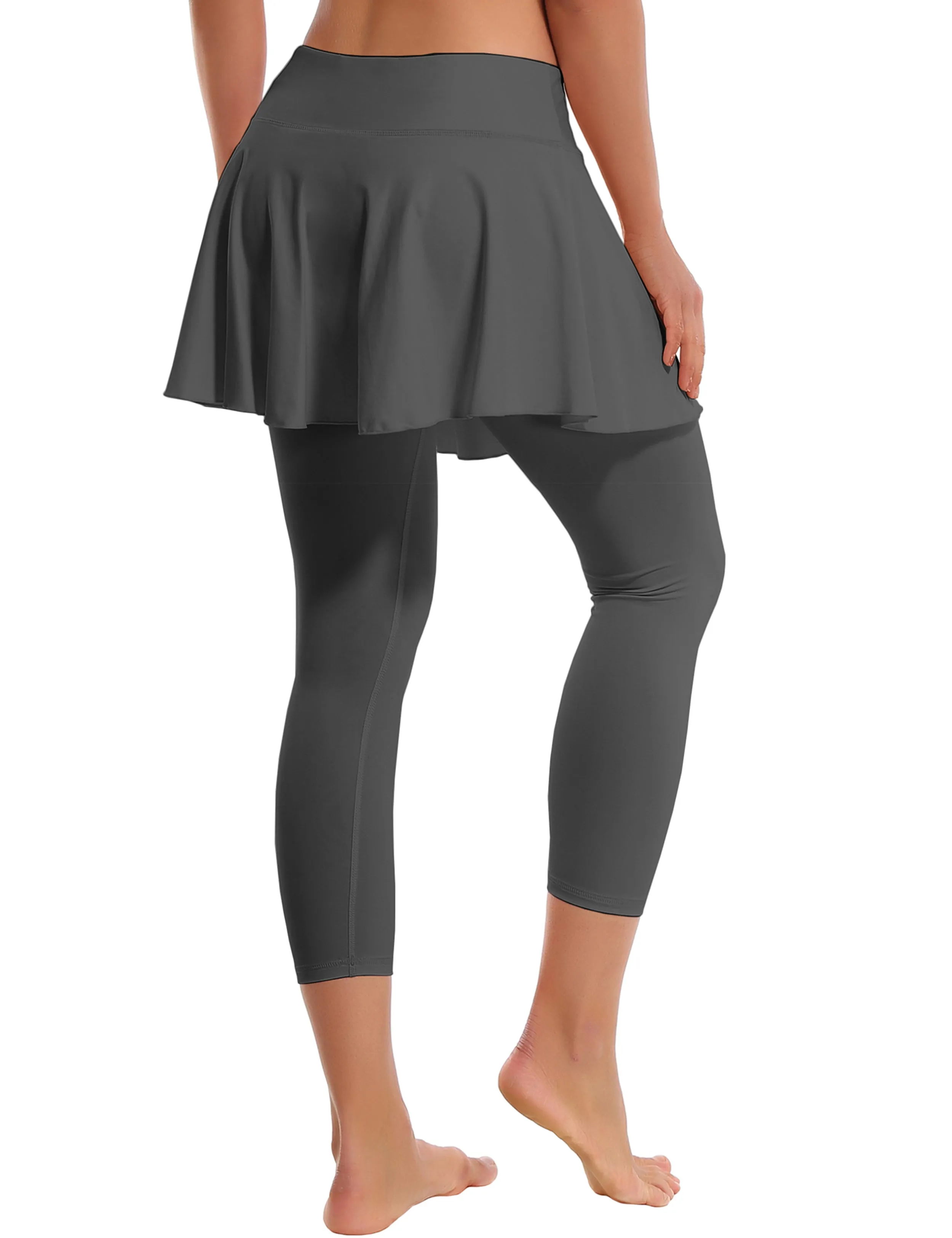 19" Capris Tennis Golf Skirted Leggings with Pockets shadowcharcoal_Jogging