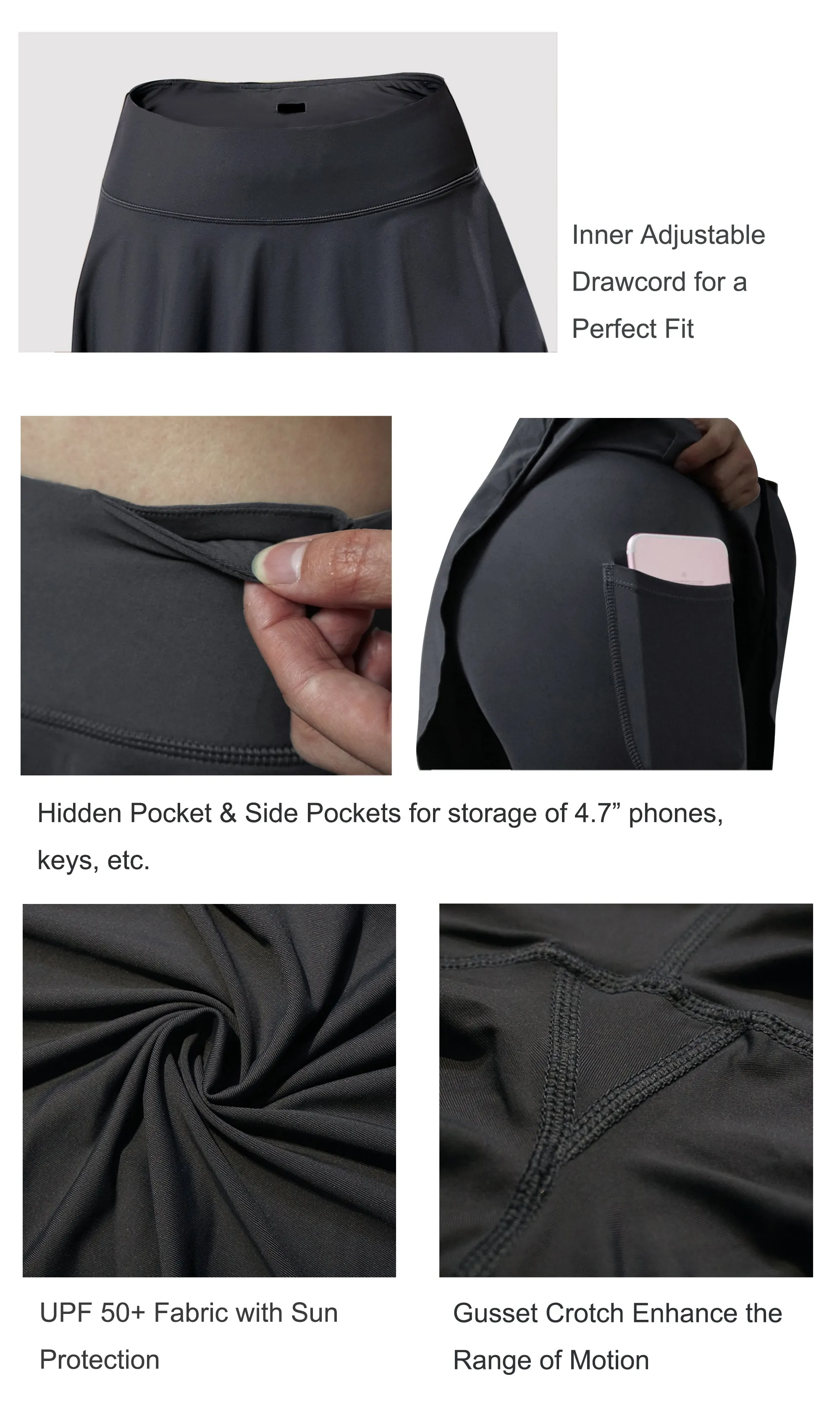 19" Capris Tennis Golf Skirted Leggings with Pockets shadowcharcoal_Jogging