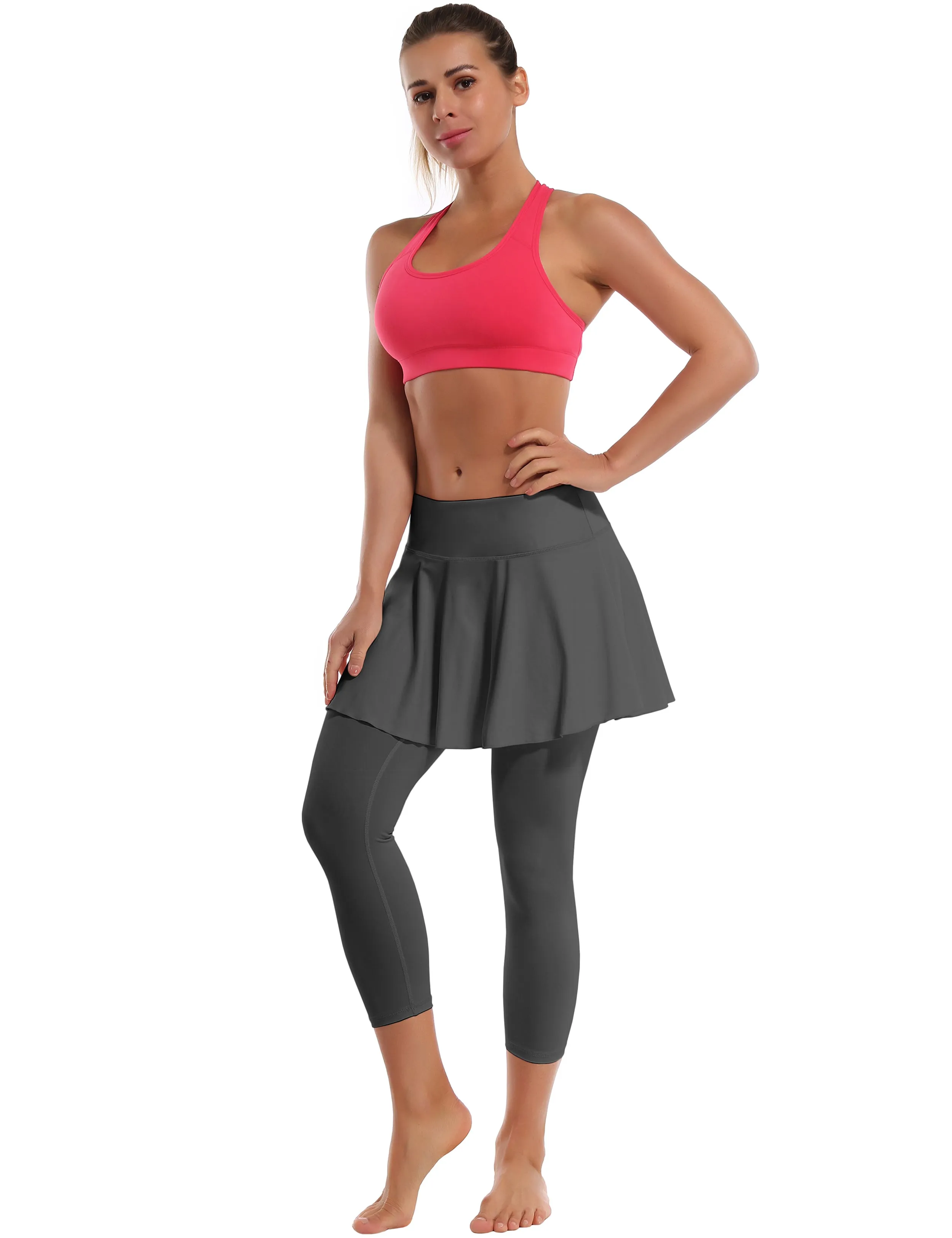 19" Capris Tennis Golf Skirted Leggings with Pockets shadowcharcoal_Jogging