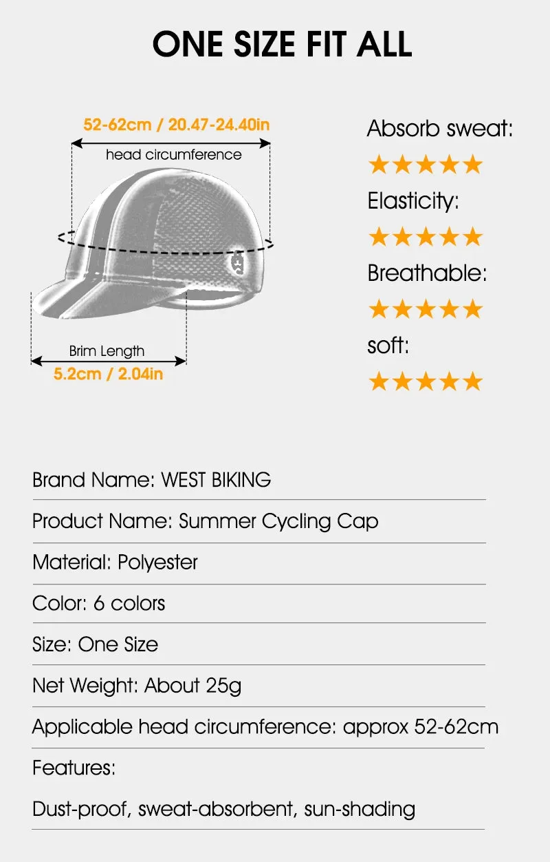 Anti-UV Summer Cycling Caps MTB Road Bicycle Motorcycle Helmet Liner Travel Sport Headwear Bicycle Riding Sun Hat