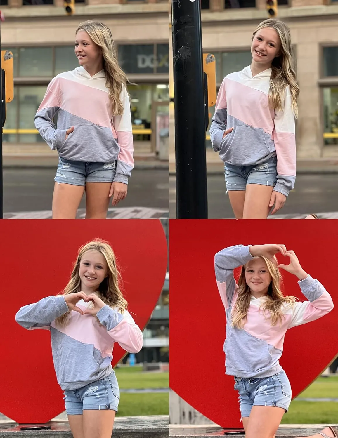 Arshiner Girls Color Block Hoodies Long Sleeve Casual Soft Sweatshirts