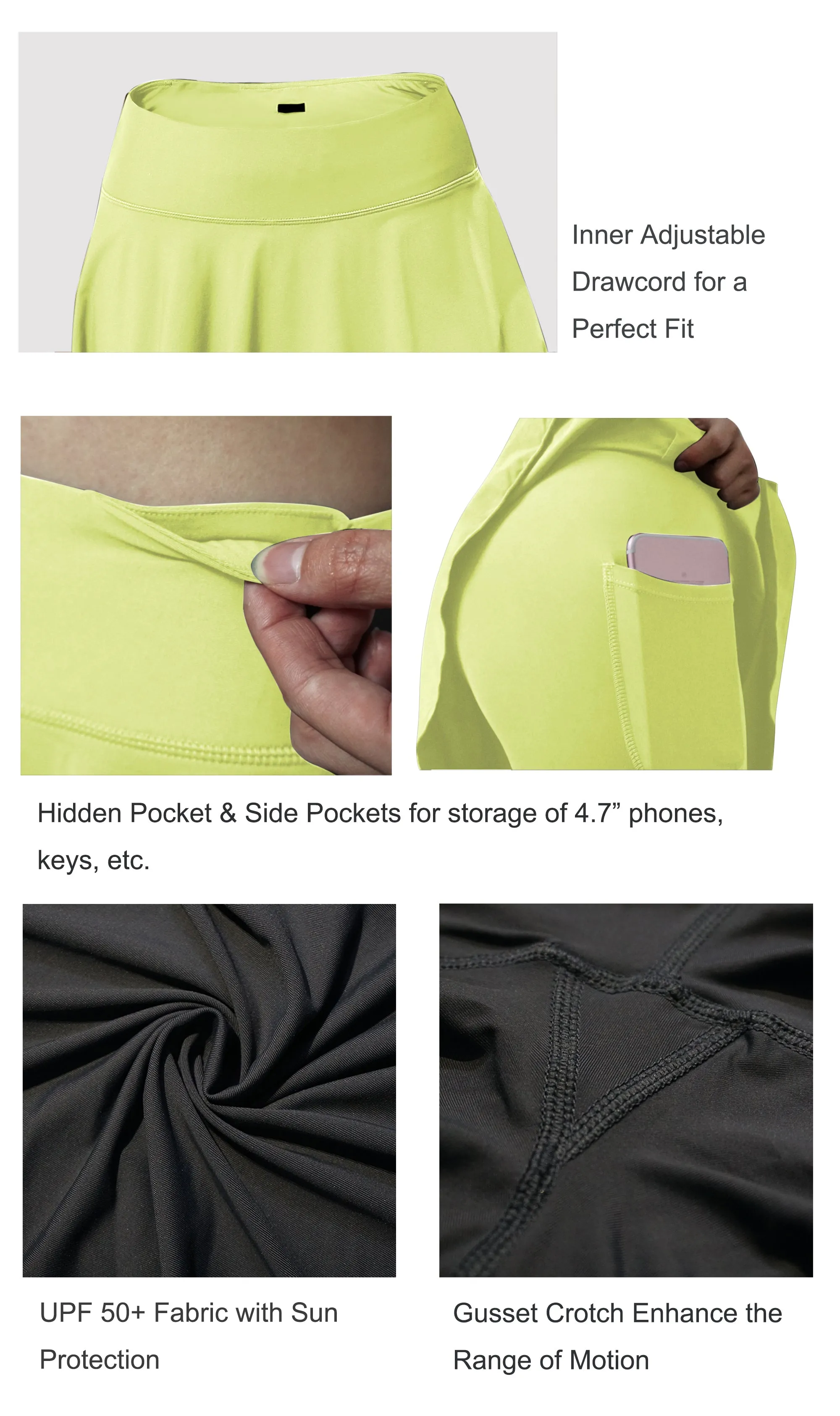 Athletic Tennis Golf Skort with Pocket Shorts neonyellow_Jogging