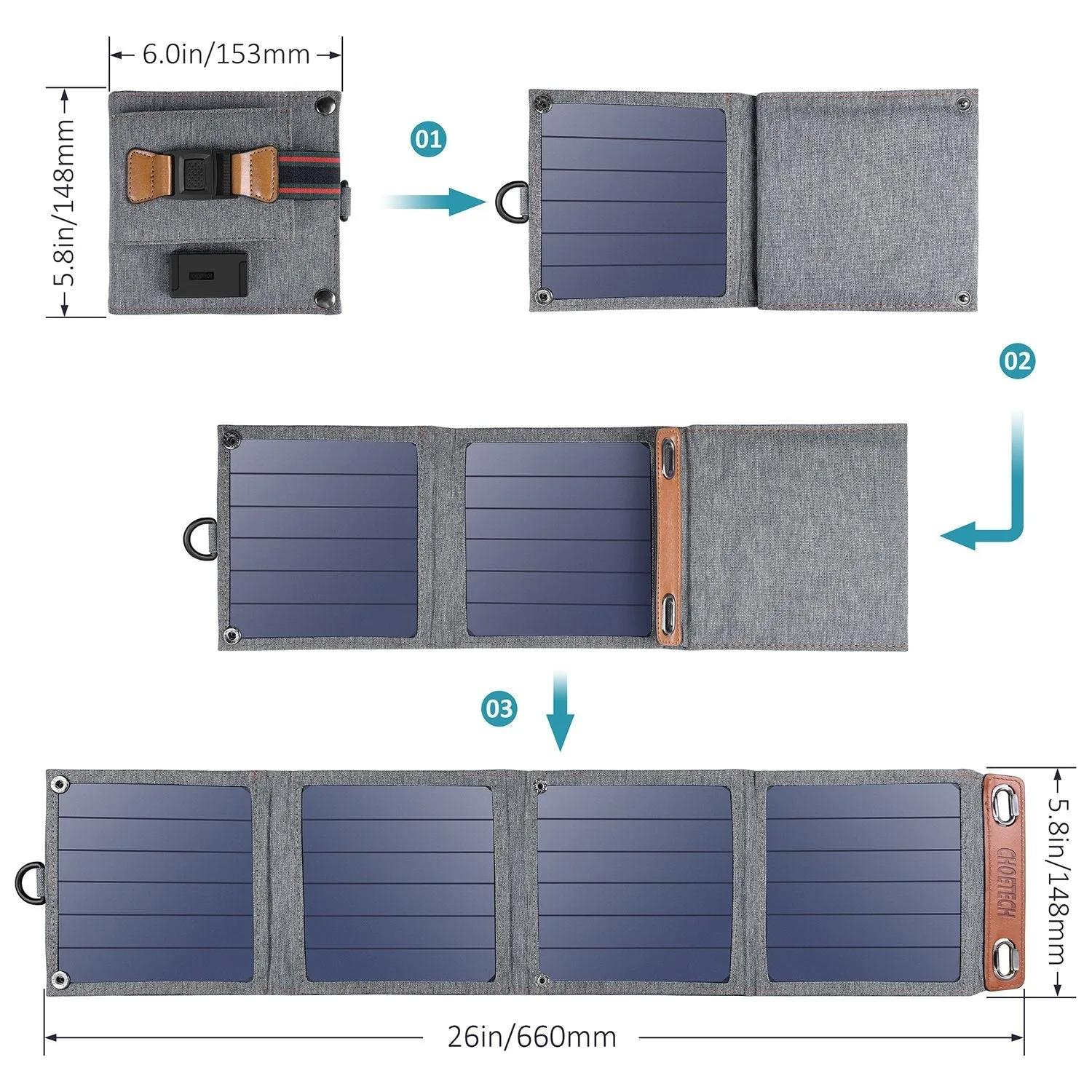 CHOETECH 14W USB Foldable Solar Panel Powered Portable Charger
