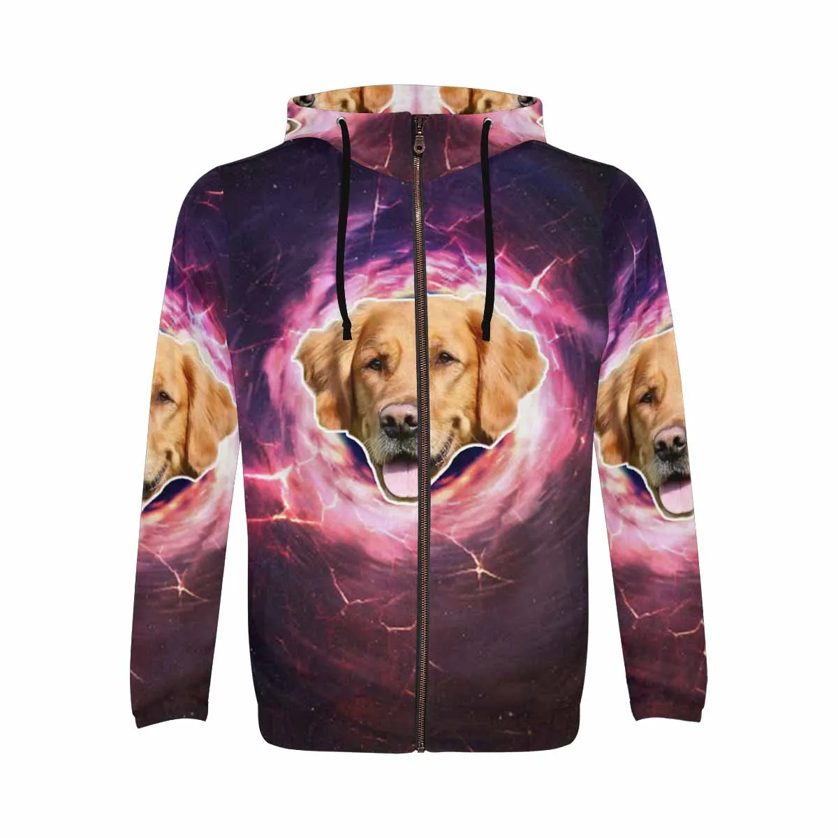 Custom Dog Face Full Zip Hoodie Design Purple Magic Men's All Over Print Hoodie with Pet Photo