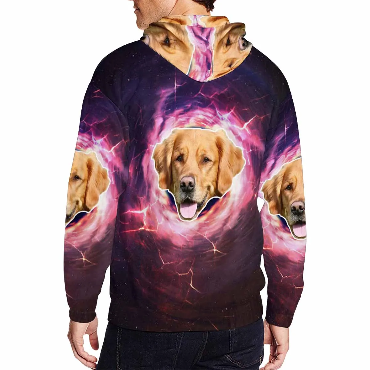 Custom Dog Face Full Zip Hoodie Design Purple Magic Men's All Over Print Hoodie with Pet Photo