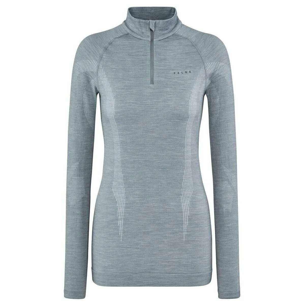 Falke Long Sleeve Zip Wool Tech Shirt - Grey Heather