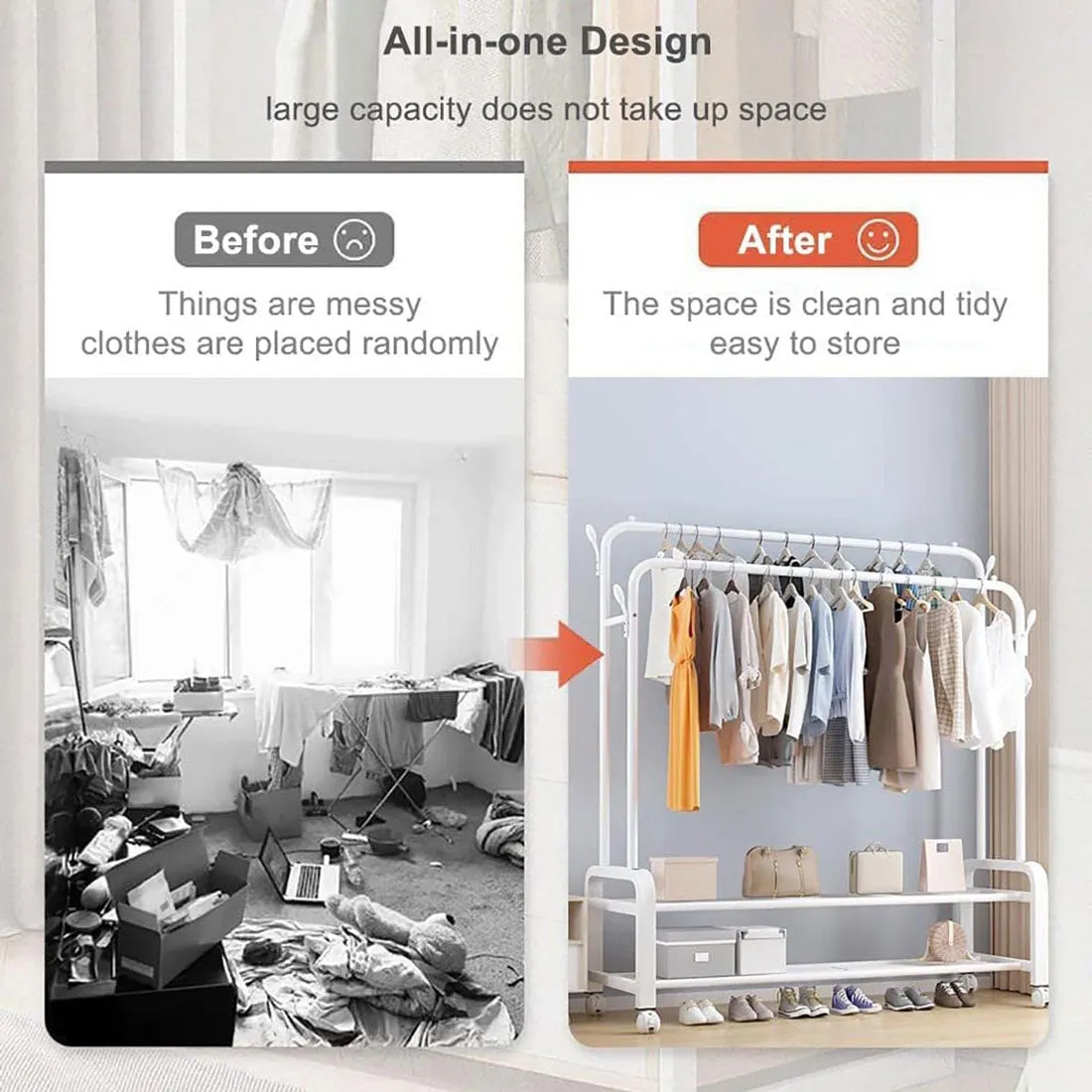 Heavy Duty Portable Double Rail Clothes Garment Hanging Rack Shoe Storage Shelf Organizer Hanger Dryer