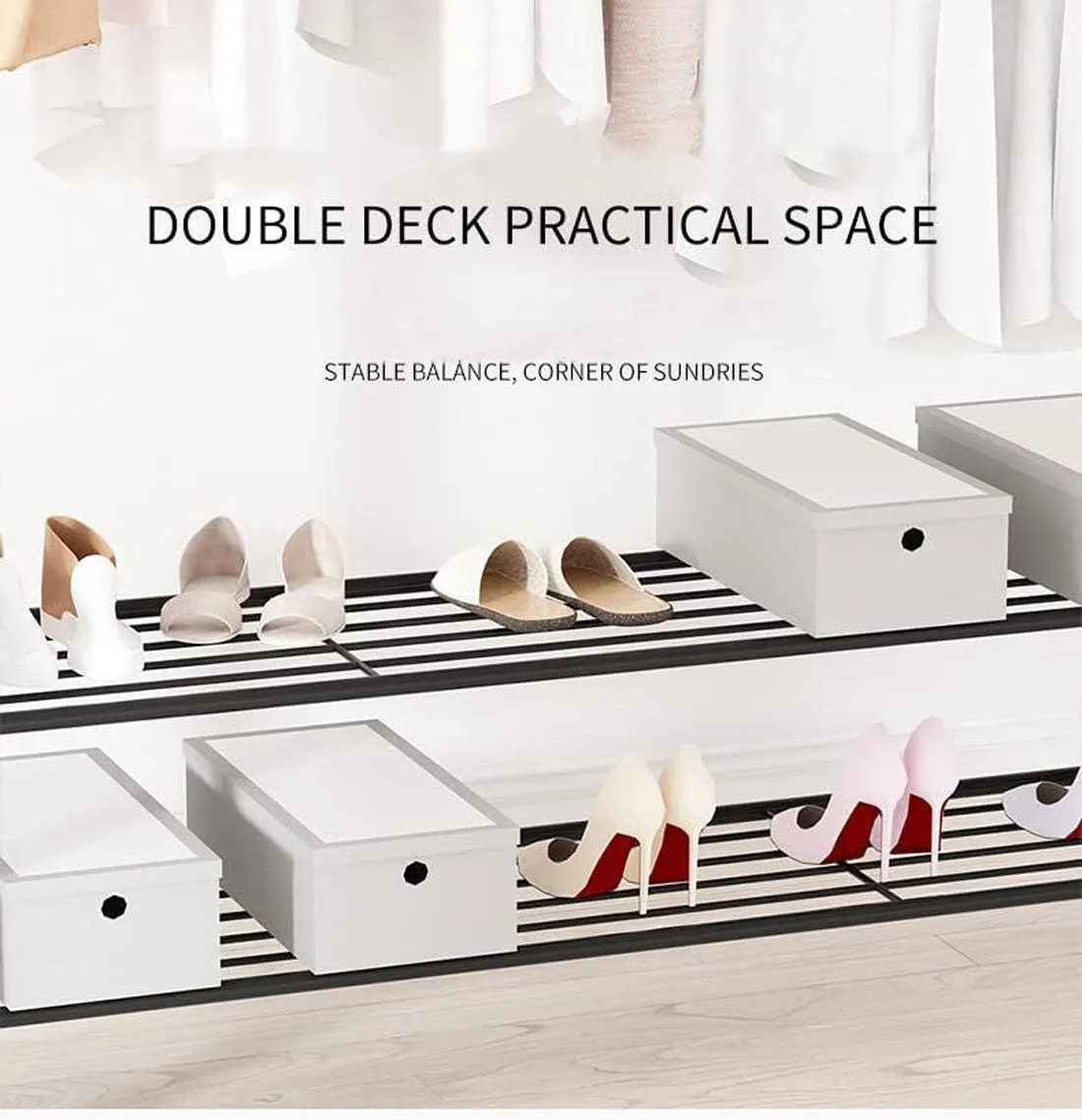 Heavy Duty Portable Double Rail Clothes Garment Hanging Rack Shoe Storage Shelf Organizer Hanger Dryer