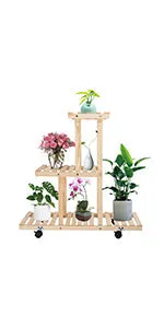 Honest Foldable Plant Shelf,Plant Stand,Indoor Flower Pot Holder,Flower Pot Ladder,Folding A Frame Display Shelf,Patio Rustic Wood Stand with Shelves,4 Tier Stand Outdoor,Free Standing(Brown)