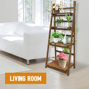 Honest Foldable Plant Shelf,Plant Stand,Indoor Flower Pot Holder,Flower Pot Ladder,Folding A Frame Display Shelf,Patio Rustic Wood Stand with Shelves,4 Tier Stand Outdoor,Free Standing(Brown)