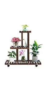 Honest Foldable Plant Shelf,Plant Stand,Indoor Flower Pot Holder,Flower Pot Ladder,Folding A Frame Display Shelf,Patio Rustic Wood Stand with Shelves,4 Tier Stand Outdoor,Free Standing(Brown)