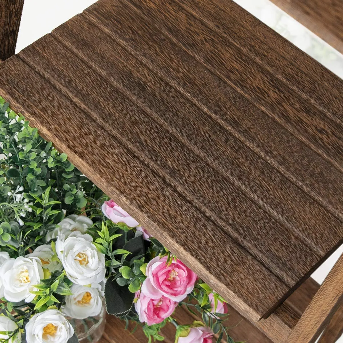 Honest Foldable Plant Shelf,Plant Stand,Indoor Flower Pot Holder,Flower Pot Ladder,Folding A Frame Display Shelf,Patio Rustic Wood Stand with Shelves,4 Tier Stand Outdoor,Free Standing(Brown)