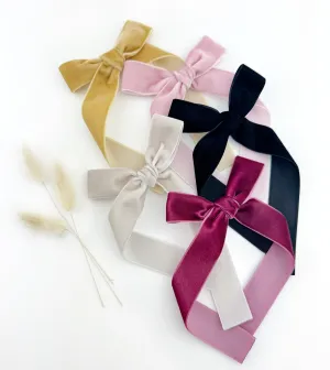 Long Velvet Bow - NEW! Barrette or Standard Clip