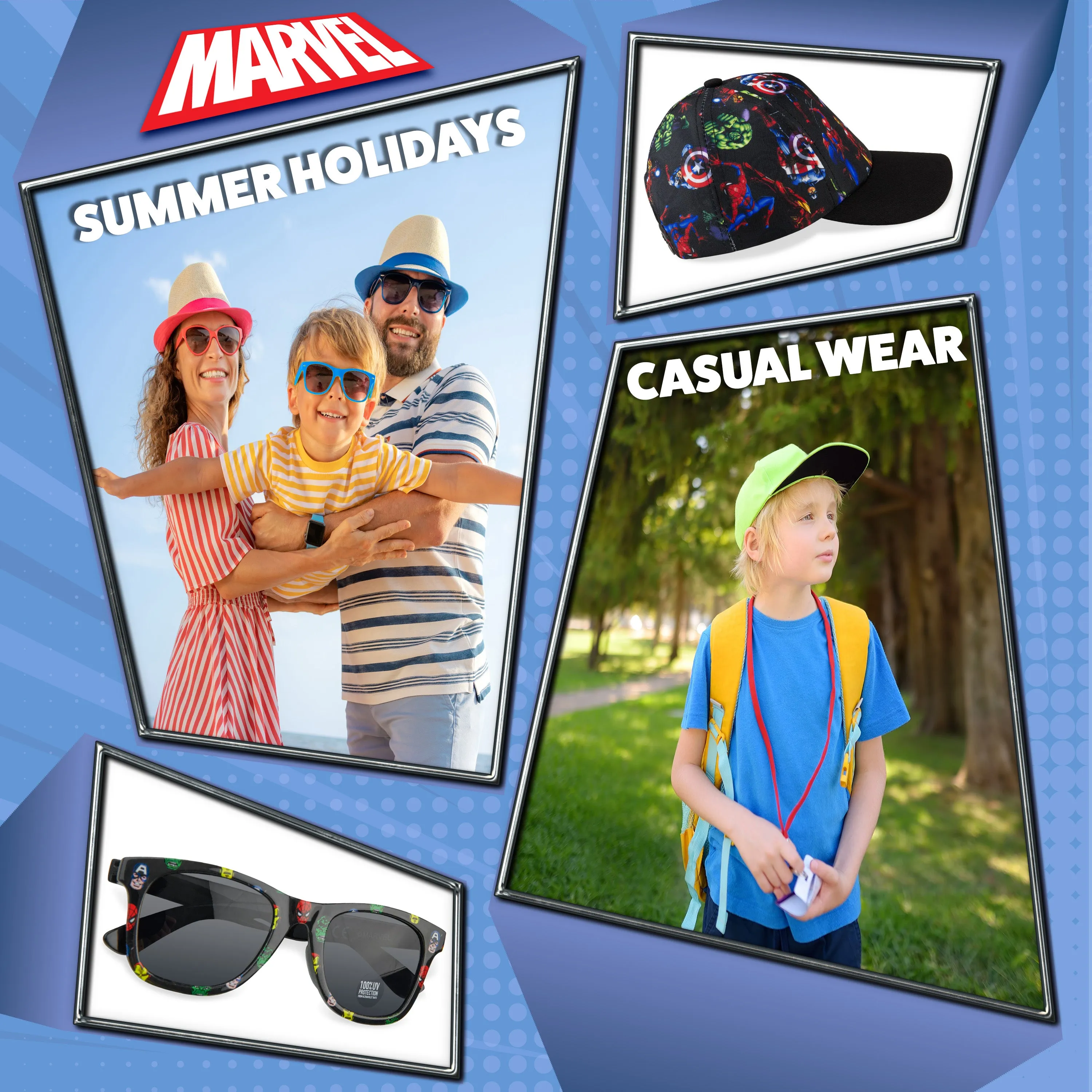 Marvel Baseball Cap and Kids Sunglasses -Boys 100% UV Protection Breathable Hat