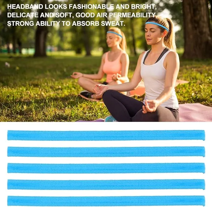 Minkissy 5Pcs Non Slip Yoga Hair Band Stretchy Workout Headband Athletic Hair Accessories for Football Basketball Soccer Tennis Yoga Golf White