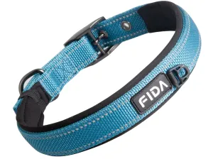 NEW Fida Heavy Duty Dog Collar, Ultra Comfortable Soft Neoprene Padded, Adjustable Reflective Nylon Pet Collar with Durable Metal Belt Buckle for Medium Breeds (M, Blue)