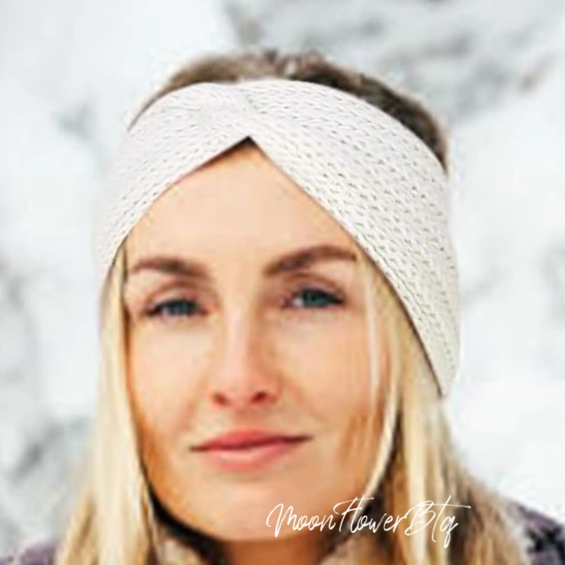 White Vegan Knit Twist Headband Ear Warmer